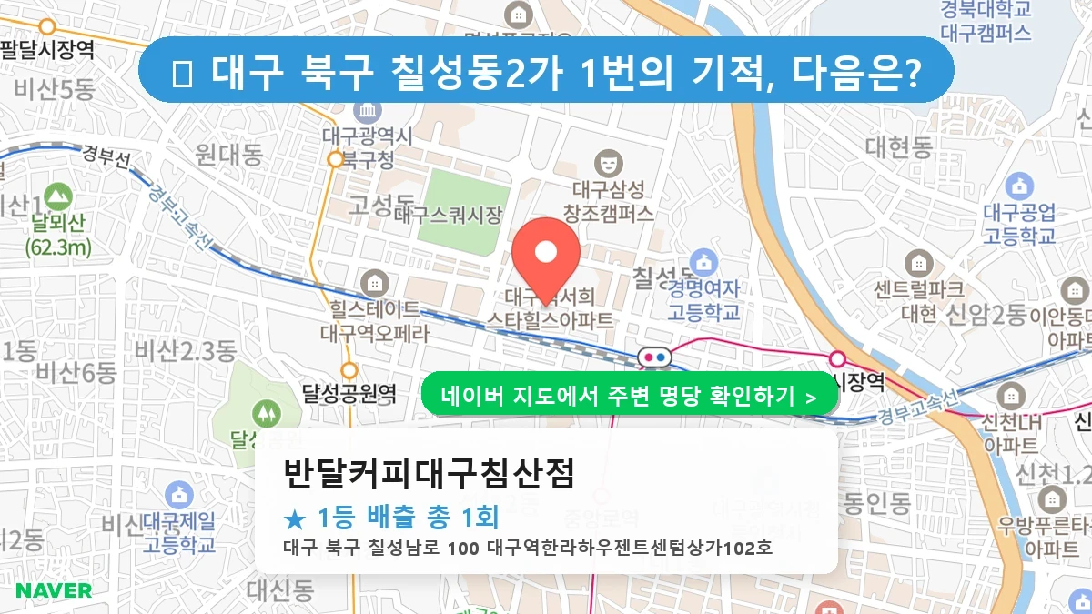 대구 북구 칠성동2가 로또 명당 반달커피대구침산점 1등 당첨 배출점 전경