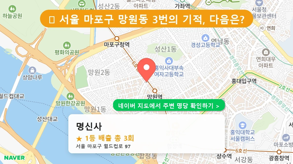 서울 마포구 망원동 로또 명당 명신사 1등 당첨 배출점 전경