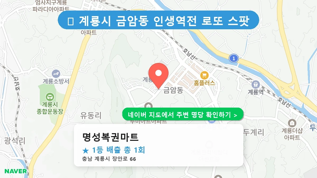 충남 계룡시 금암동 로또 명당 명성복권마트 1등 당첨 배출점 전경