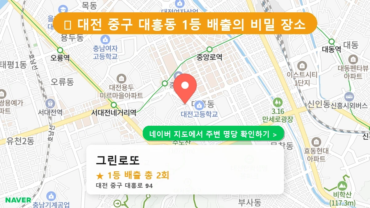 대전 중구 대흥동 로또 명당 그린로또 1등 당첨 배출점 전경