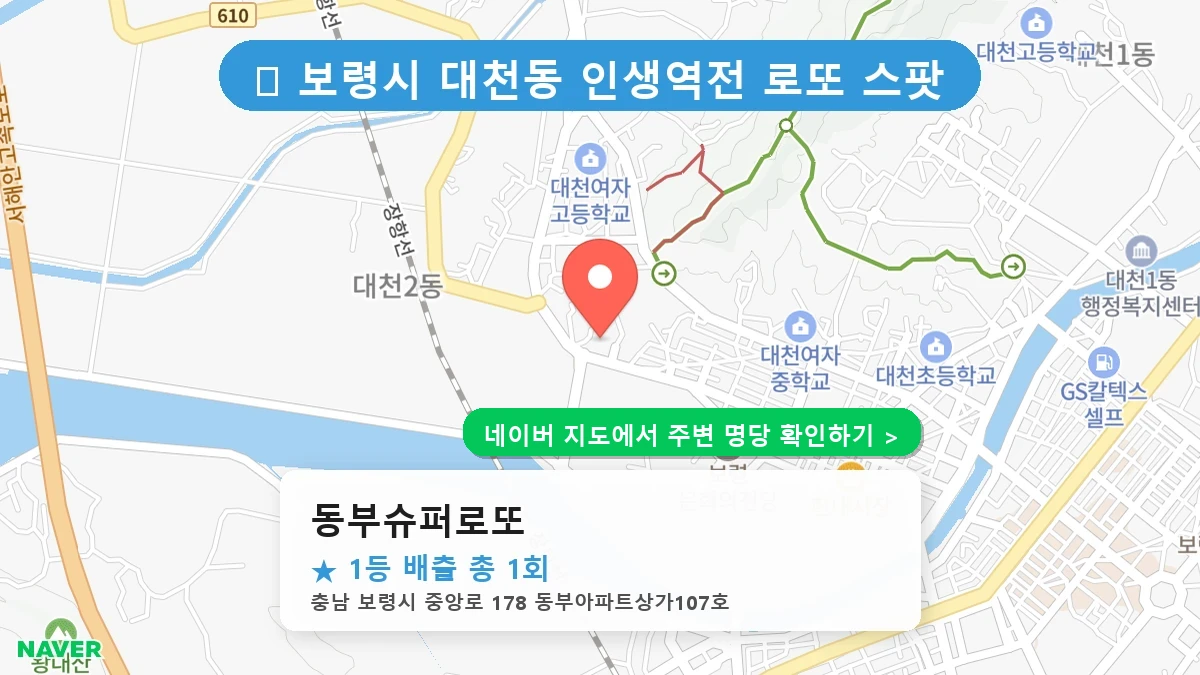 충남 보령시 대천동 로또 명당 동부슈퍼로또 1등 당첨 배출점 전경