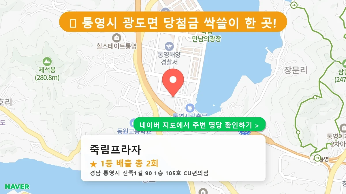 경남 통영시 광도면 로또 명당 죽림프라자 1등 당첨 배출점 전경