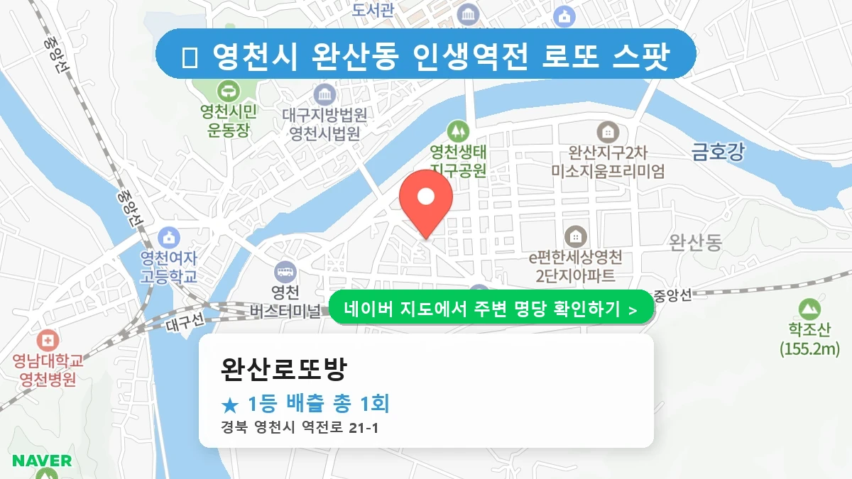 경북 영천시 완산동 로또 명당 완산로또방 1등 당첨 배출점 전경