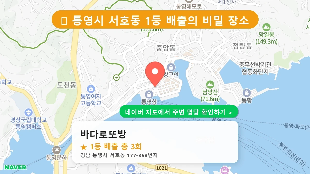 경남 통영시 서호동 로또 명당 바다로또방 1등 당첨 배출점 전경