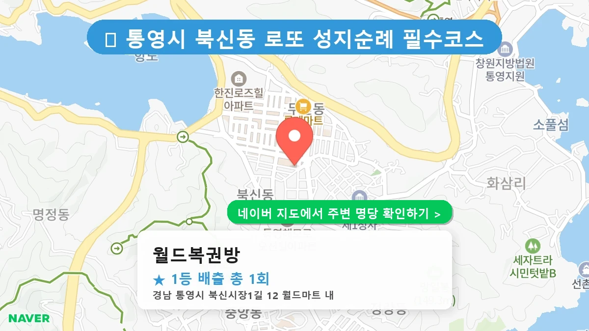 경남 통영시 북신동 로또 명당 월드복권방 1등 당첨 배출점 전경