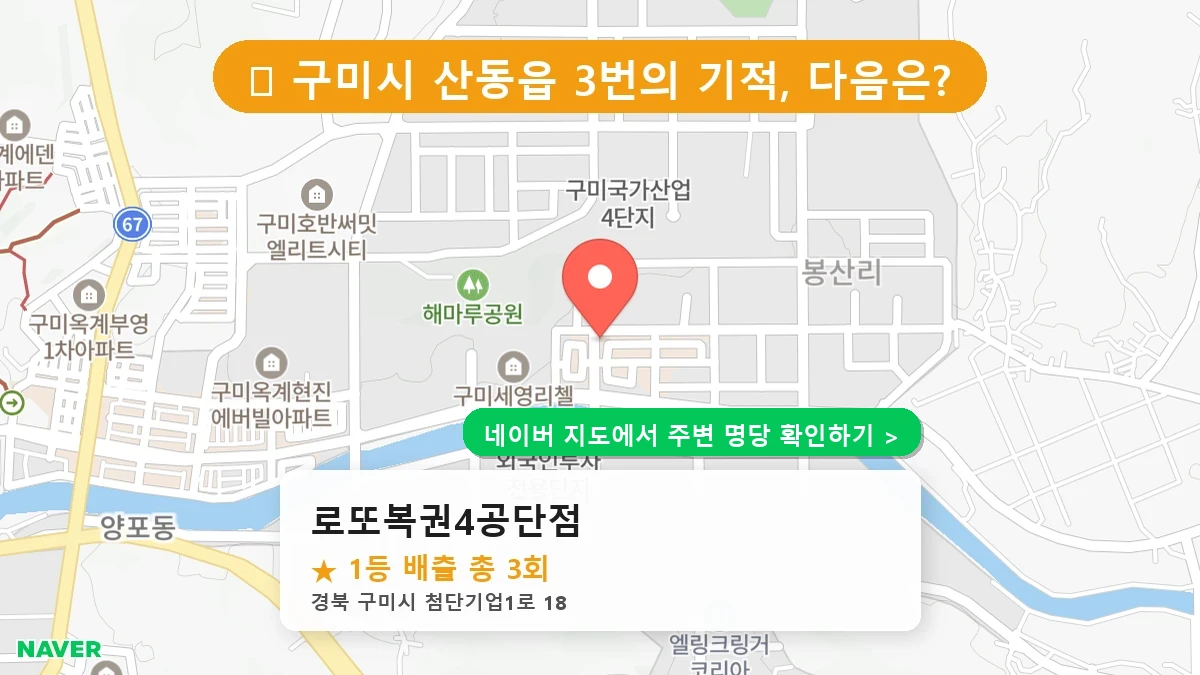 경북 구미시 산동읍 로또 명당 로또복권4공단점 1등 당첨 배출점 전경
