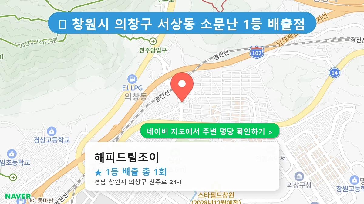 경남 창원시 의창구 서상동 로또 명당 해피드림조이 1등 당첨 배출점 전경