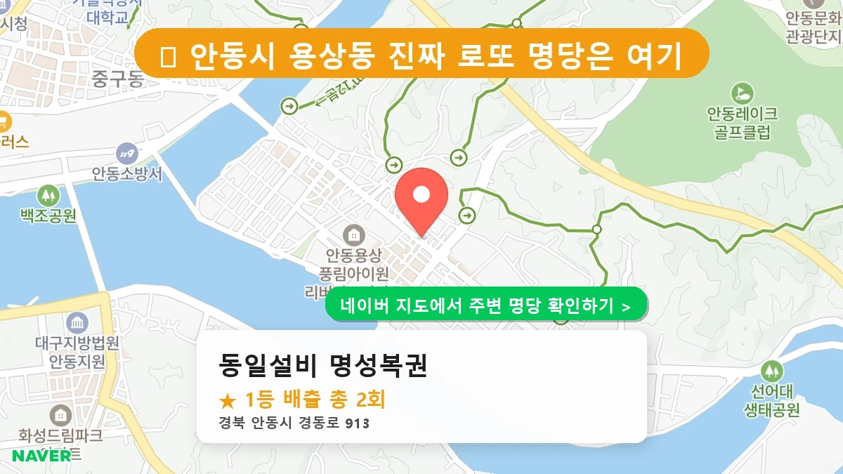 경북 안동시 용상동 로또 명당 동일설비 명성복권 1등 당첨 배출점 전경