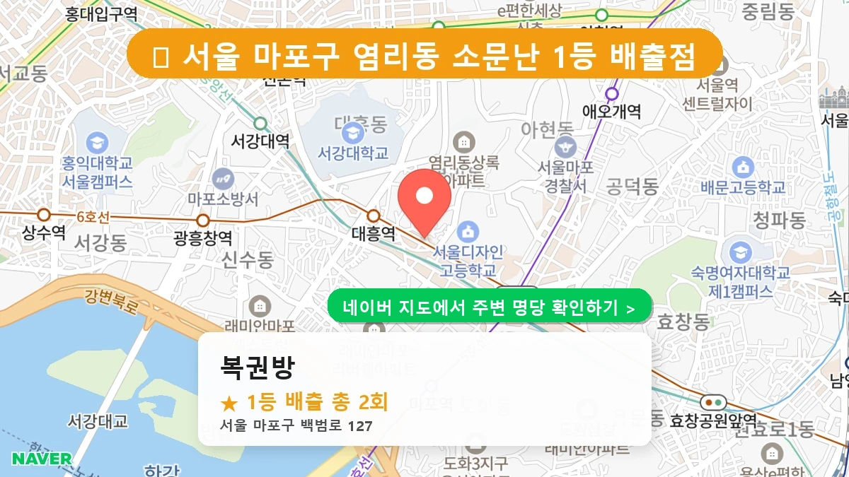 서울 마포구 염리동 로또 명당 복권방 1등 당첨 배출점 전경