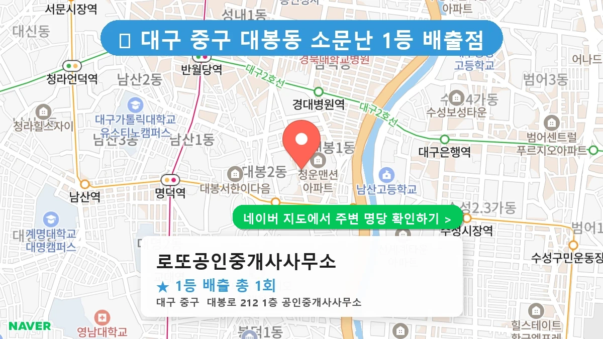 대구 중구 대봉동 로또 명당 로또공인중개사사무소 1등 당첨 배출점 전경