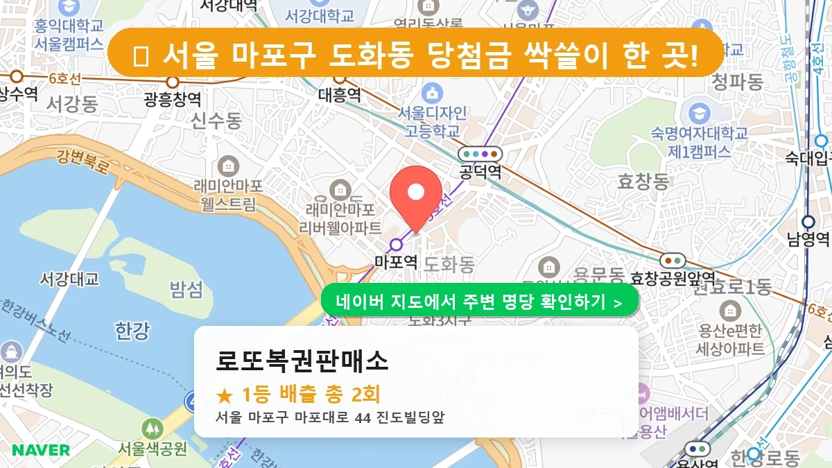 서울 마포구 도화동 로또 명당 로또복권판매소 1등 당첨 배출점 전경