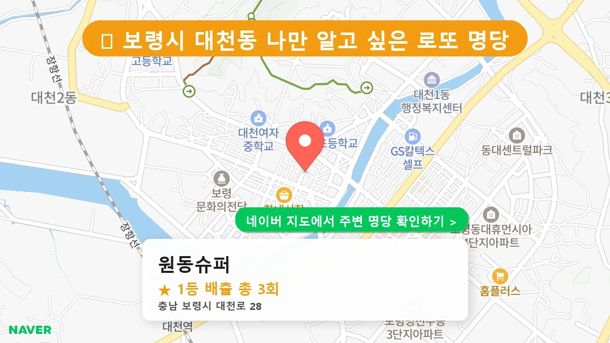 충남 보령시 대천동 로또 명당 원동슈퍼 1등 당첨 배출점 전경
