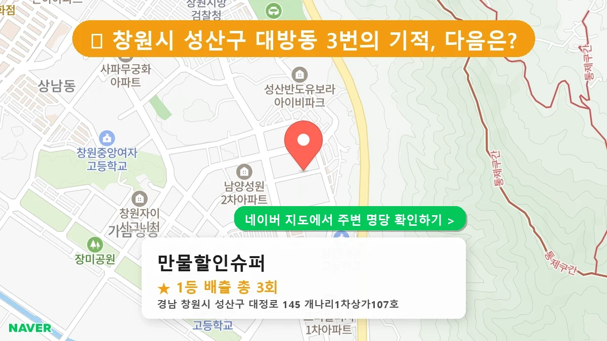 경남 창원시 성산구 대방동 로또 명당 만물할인슈퍼 1등 당첨 배출점 전경