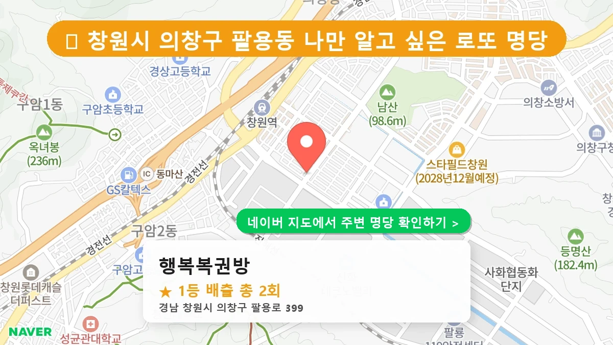 경남 창원시 의창구 팔용동 로또 명당 행복복권방 1등 당첨 배출점 전경