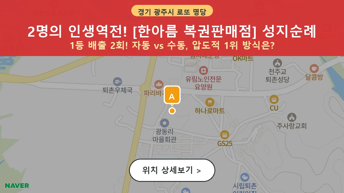 경기 광주시 퇴촌면 로또 명당 한아름 복권판매점 1등 당첨 배출점 전경