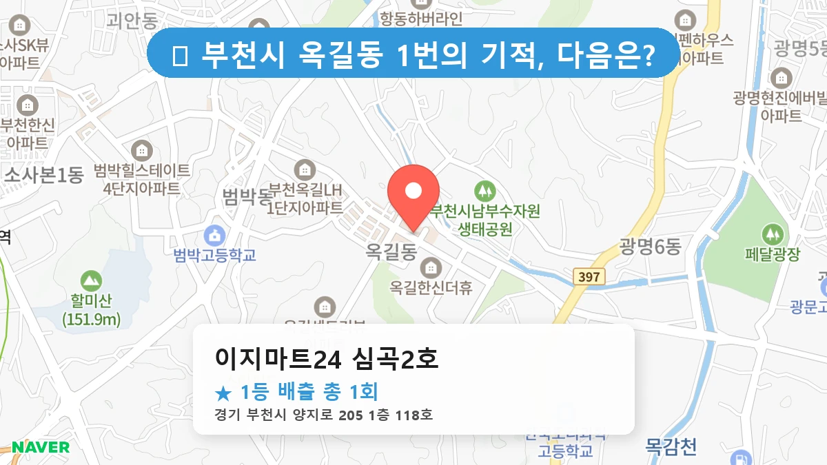 경기 부천시 옥길동 옥길동 로또 명당 이지마트24 심곡2호 1등 당첨 배출점 전경