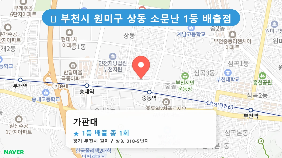 경기 부천시 원미구 상동 로또 명당 가판대 1등 당첨 배출점 전경