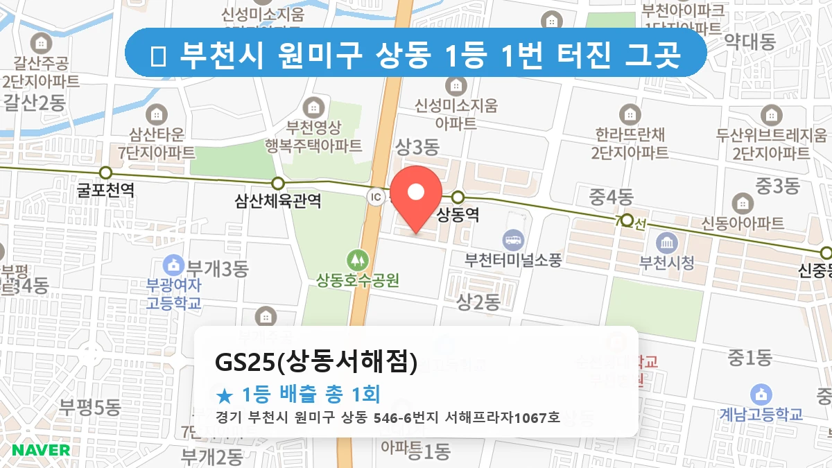 경기 부천시 원미구 상동 로또 명당 GS25(상동서해점) 1등 당첨 배출점 전경