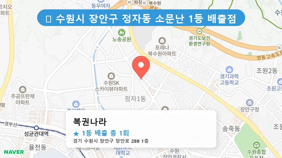 경기 수원시 장안구 정자동 정자동 로또 명당 복권나라 1등 당첨 배출점 전경
