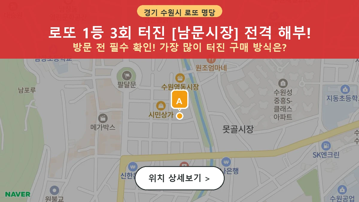 경기 수원시 팔달구 영동 로또 명당 남문시장 1등 당첨 배출점 전경