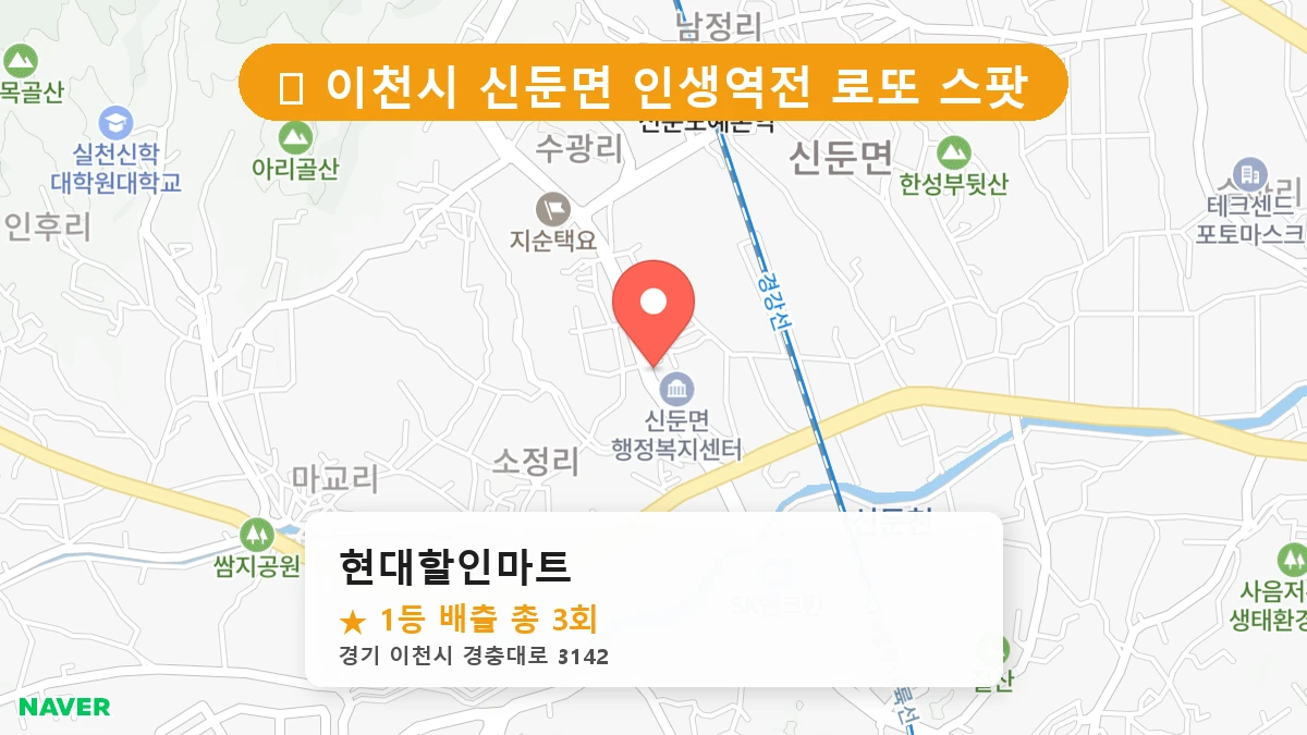 경기 이천시 신둔면 로또 명당 현대할인마트 1등 당첨 배출점 전경