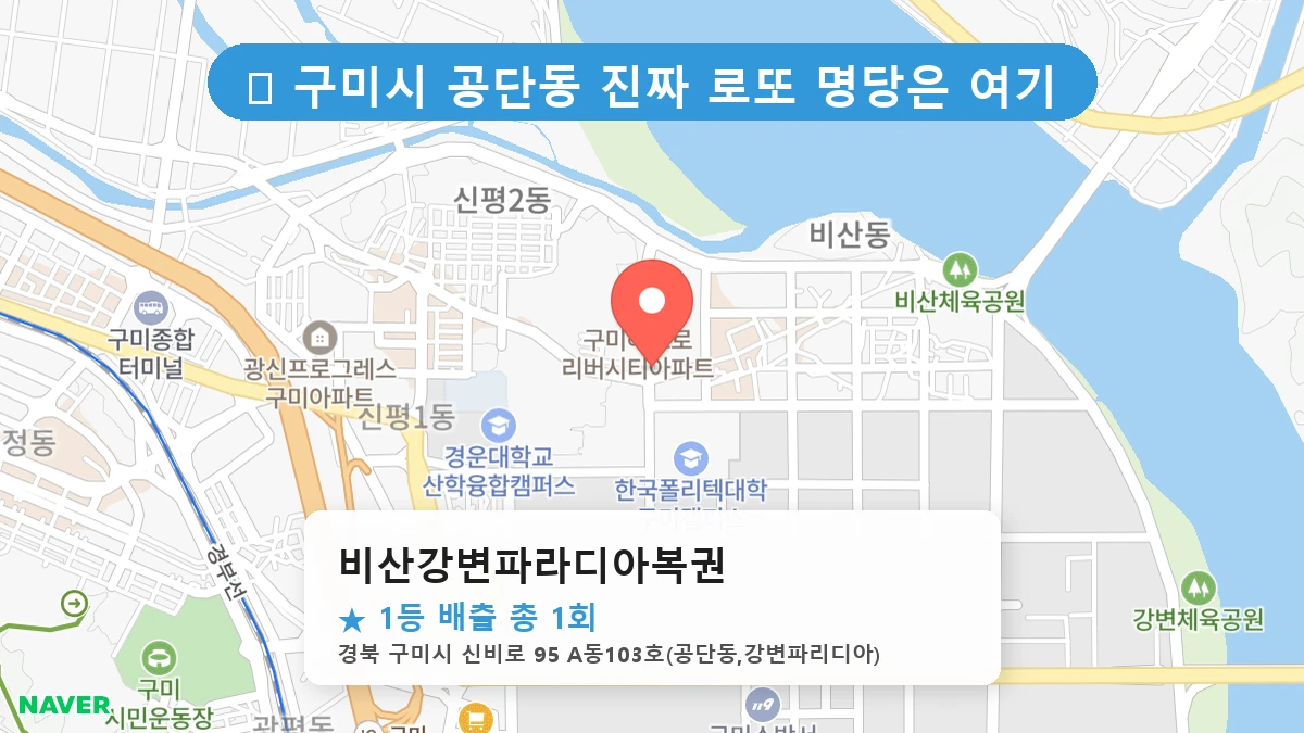경북 구미시 공단동 공단동 로또 명당 비산강변파라디아복권 1등 당첨 배출점 전경