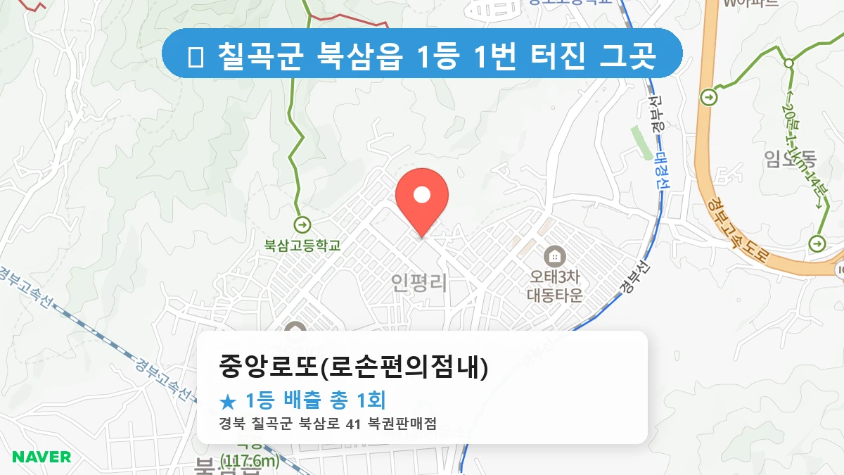 경북 칠곡군 북삼읍 북삼읍 로또 명당 중앙로또(로손편의점내) 1등 당첨 배출점 전경