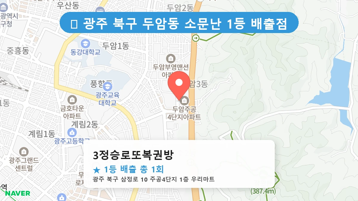 광주 북구 두암동 로또 명당 3정승로또복권방 1등 당첨 배출점 전경