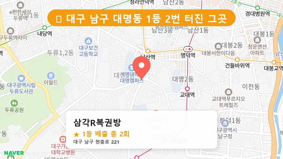 대구 남구 대명동 대명동 로또 명당 삼각R복권방 1등 당첨 배출점 전경