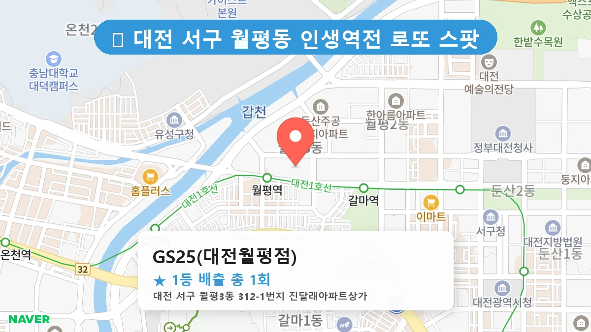대전 서구 월평동 월평동 로또 명당 GS25(대전월평점) 1등 당첨 배출점 전경