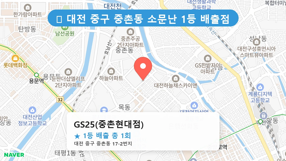 대전 중구 중촌동 중촌동 로또 명당 GS25(중촌현대점) 1등 당첨 배출점 전경