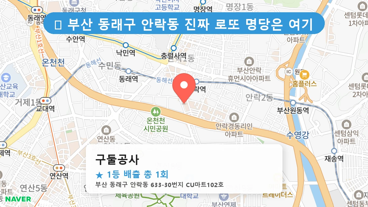 부산 동래구 안락동 로또 명당 구둘공사 1등 당첨 배출점 전경
