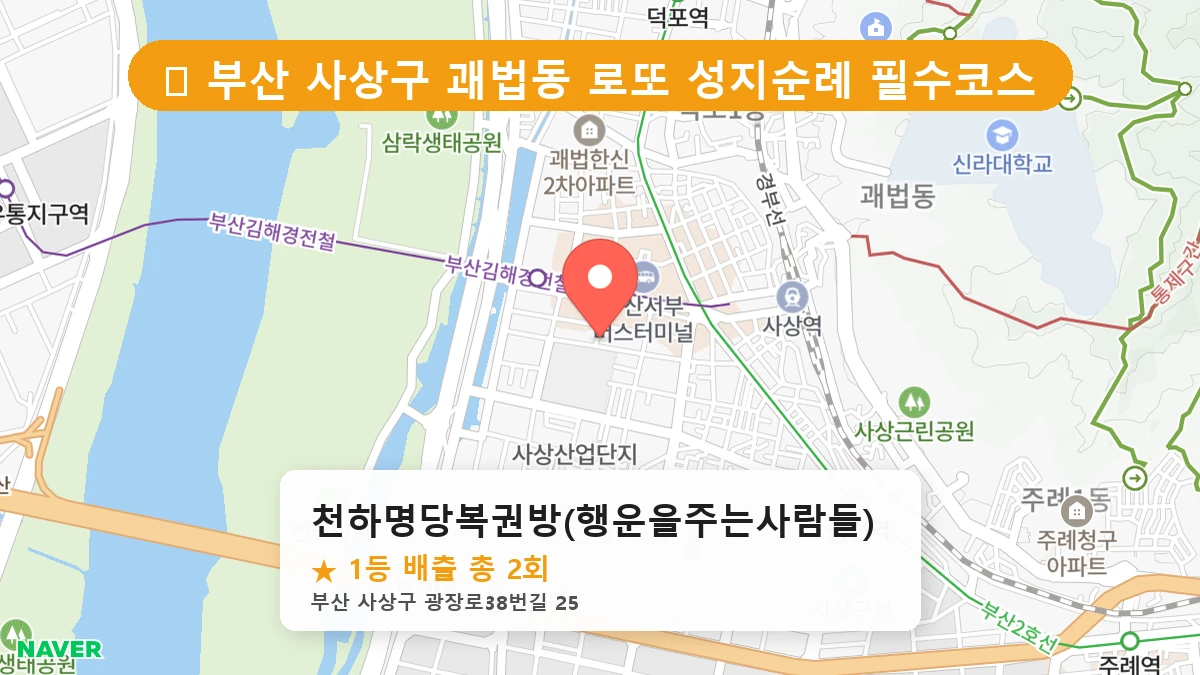 부산 사상구 괘법동 로또 명당 천하명당복권방(행운을주는사람들) 1등 당첨 배출점 전경