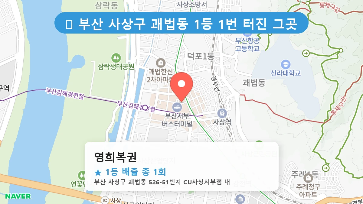 부산 사상구 괘법동 괘법동 로또 명당 영희복권 1등 당첨 배출점 전경