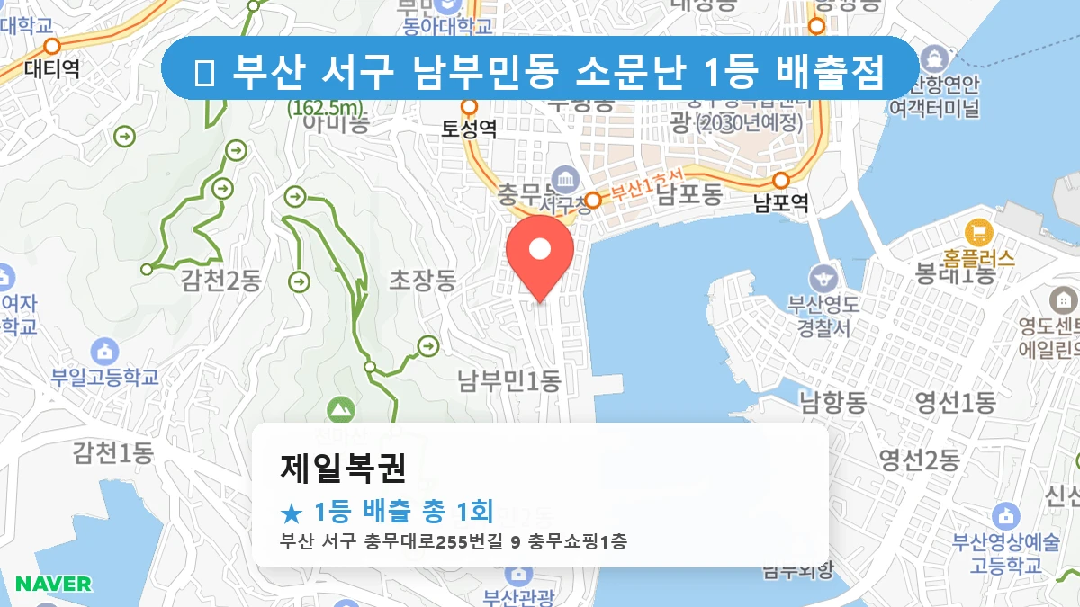 부산 서구 남부민동 로또 명당 제일복권 1등 당첨 배출점 전경