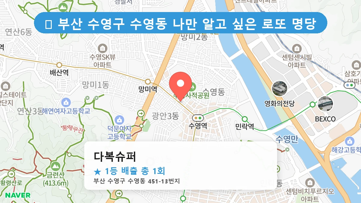 부산 수영구 수영동 로또 명당 다복슈퍼 1등 당첨 배출점 전경