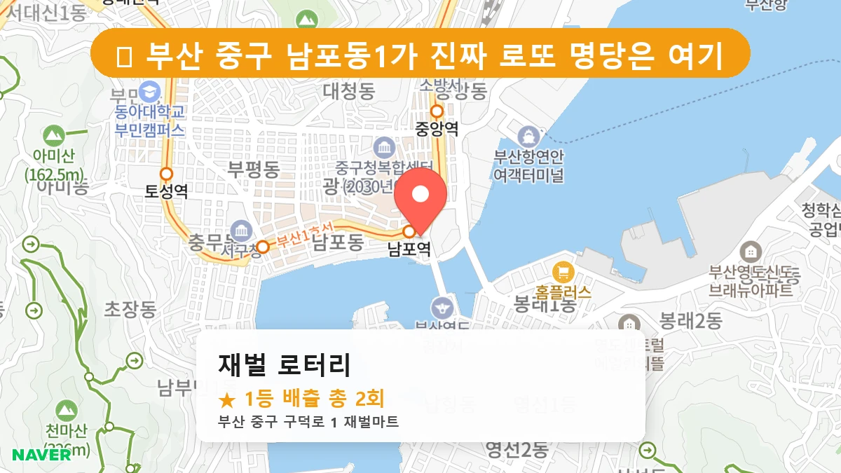 부산 중구 남포동1가 로또 명당 재벌 로터리 1등 당첨 배출점 전경