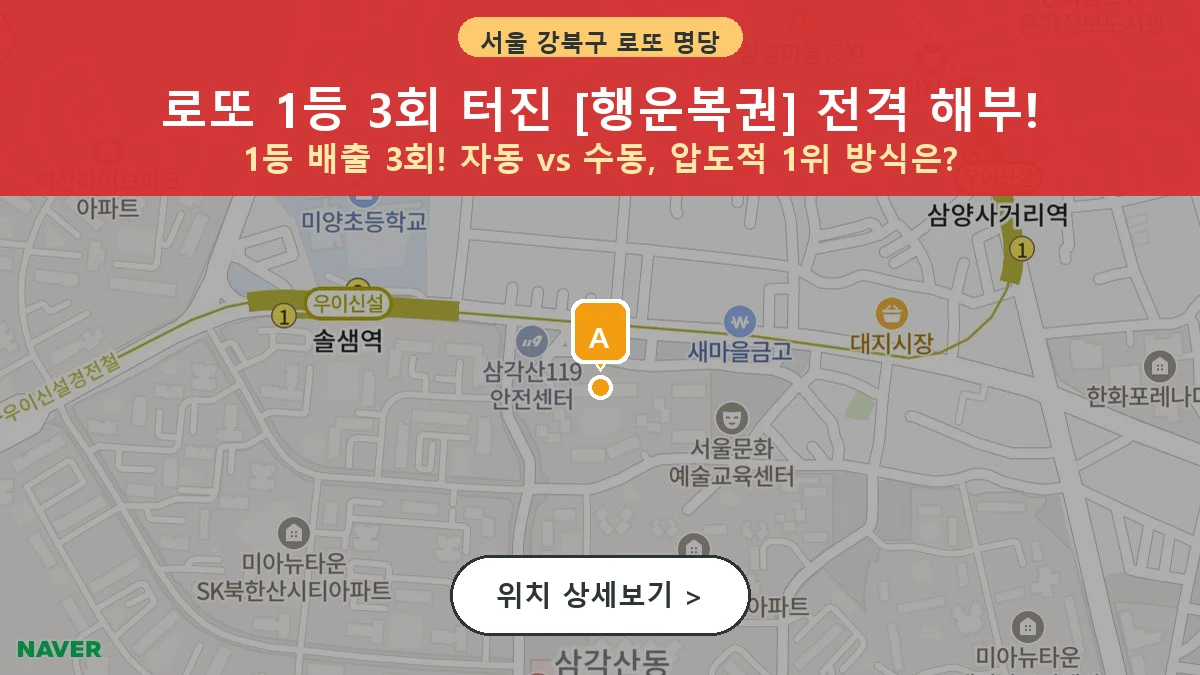 서울 강북구 미아동 로또 명당 행운복권 1등 당첨 배출점 전경