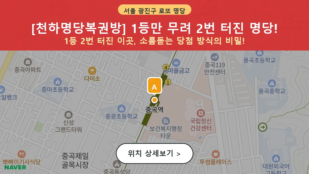 서울 광진구 중곡동 로또 명당 천하명당복권방 1등 당첨 배출점 전경