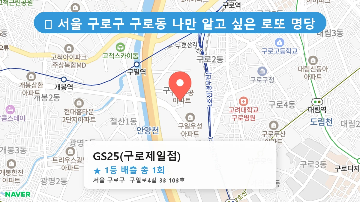 서울 구로구 구로동 구로동 로또 명당 GS25(구로제일점) 1등 당첨 배출점 전경