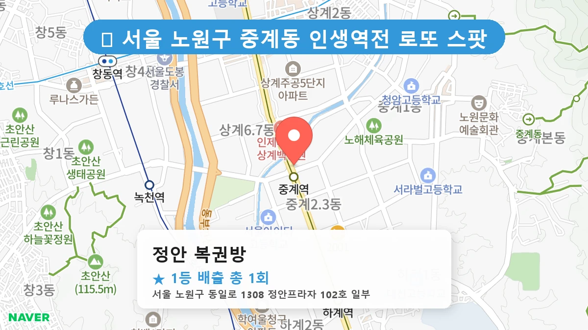 서울 노원구 중계동 중계동 로또 명당 정안 복권방 1등 당첨 배출점 전경