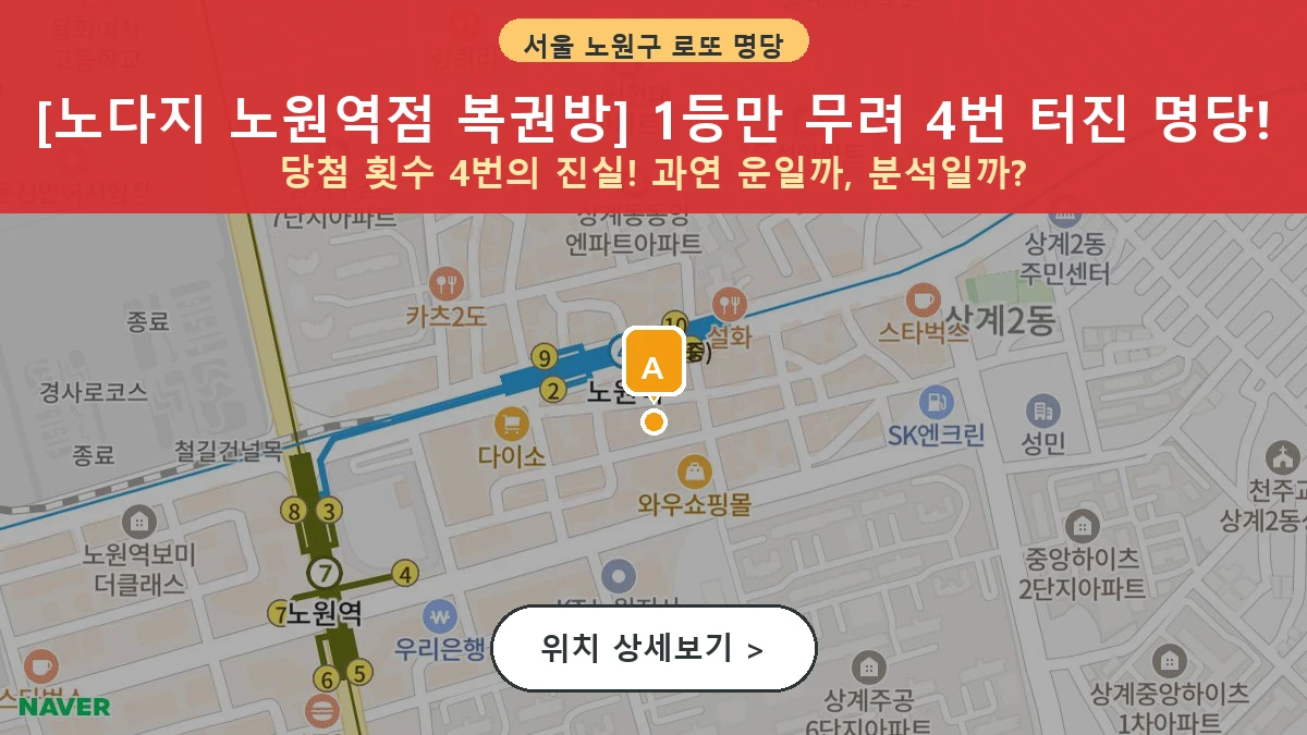 서울 노원구 상계동 로또 명당 노다지 노원역점 복권방 1등 당첨 배출점 전경