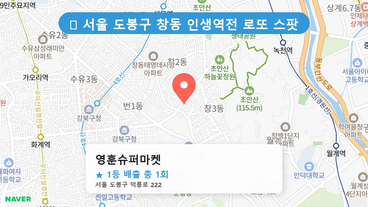 서울 도봉구 창동 창동 로또 명당 영훈슈퍼마켓 1등 당첨 배출점 전경