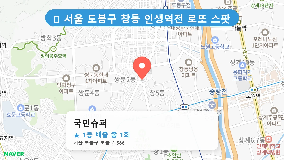 서울 도봉구 창동 창동 로또 명당 국민슈퍼 1등 당첨 배출점 전경