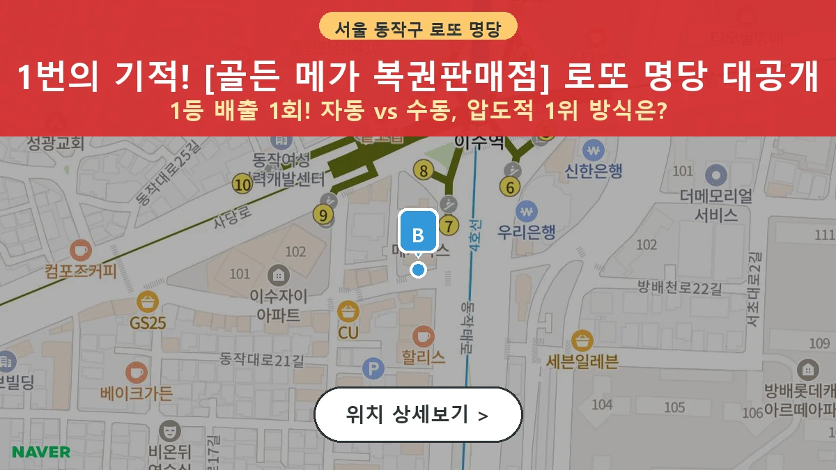 서울 동작구 사당동 로또 명당 골든 메가 복권판매점 1등 당첨 배출점 전경