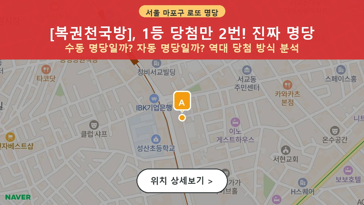 서울 마포구 서교동 로또 명당 복권천국방 1등 당첨 배출점 전경
