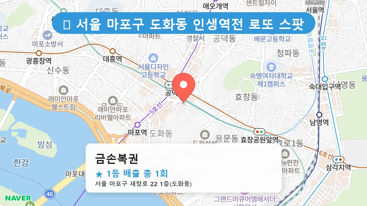 서울 마포구 도화동 도화동 로또 명당 금손복권 1등 당첨 배출점 전경