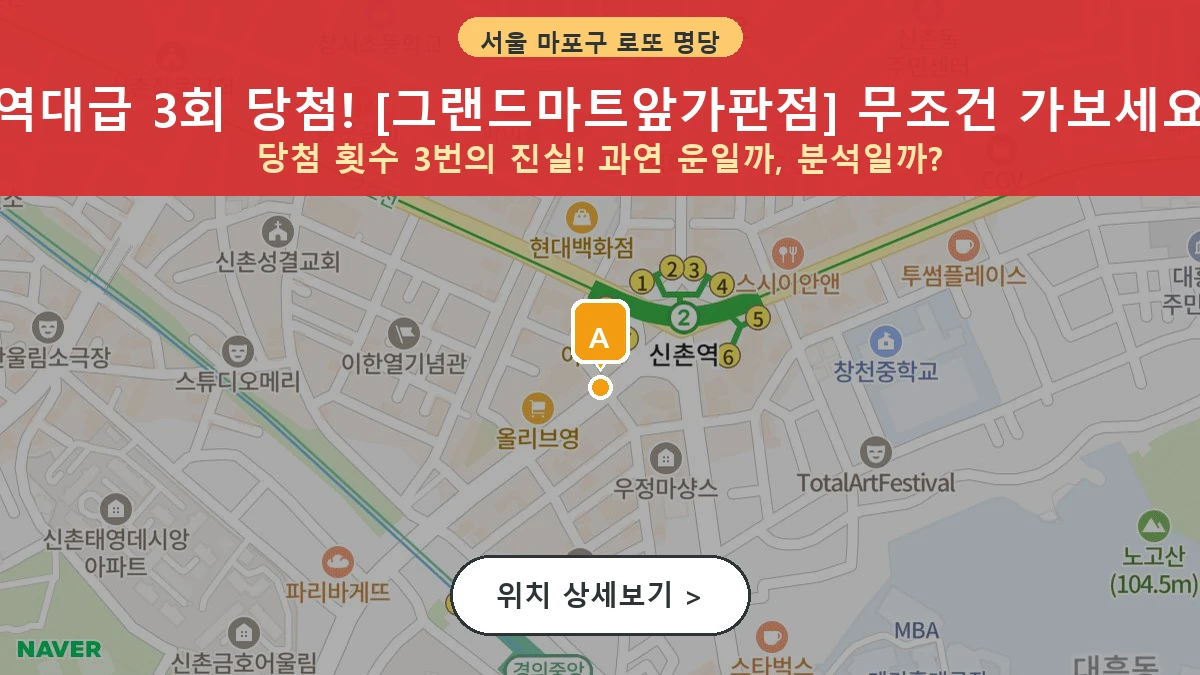서울 마포구 노고산동 로또 명당 그랜드마트앞가판점 1등 당첨 배출점 전경