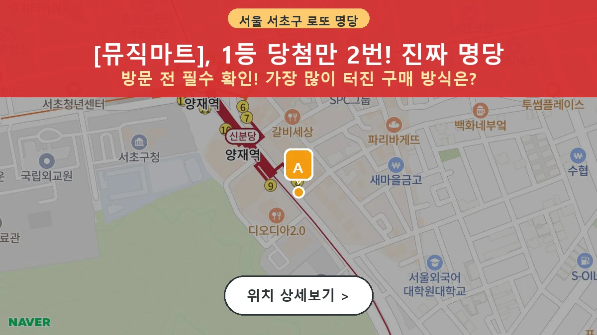 서울 서초구 양재동 로또 명당 뮤직마트 1등 당첨 배출점 전경