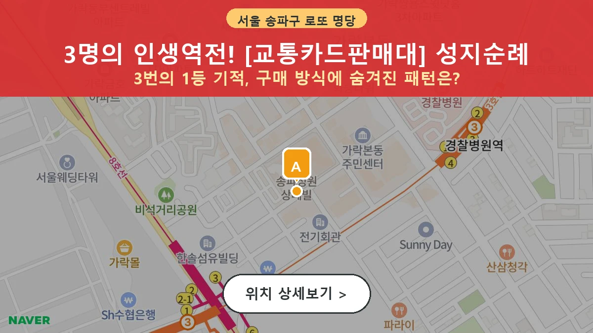 서울 송파구 가락동 로또 명당 교통카드판매대 1등 당첨 배출점 전경